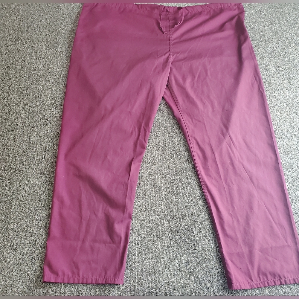 Womens Scrubs Nurse Pants Burgundy Maroon Wine Tie Waist 2XL Adult Medical